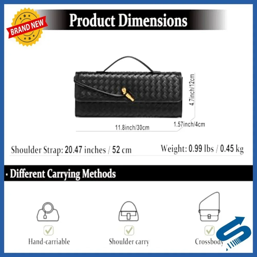 Woven Vegan Leather Crossbody Clutch Handbag Elegant Chic Evening Bag Adjustable